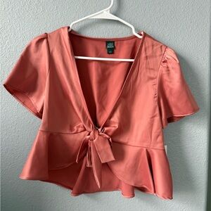 Elegant Coral Tie-Front Blouse